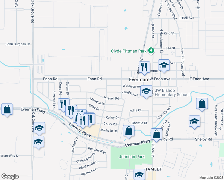 map of restaurants, bars, coffee shops, grocery stores, and more near 824 Vaughn Avenue in Fort Worth