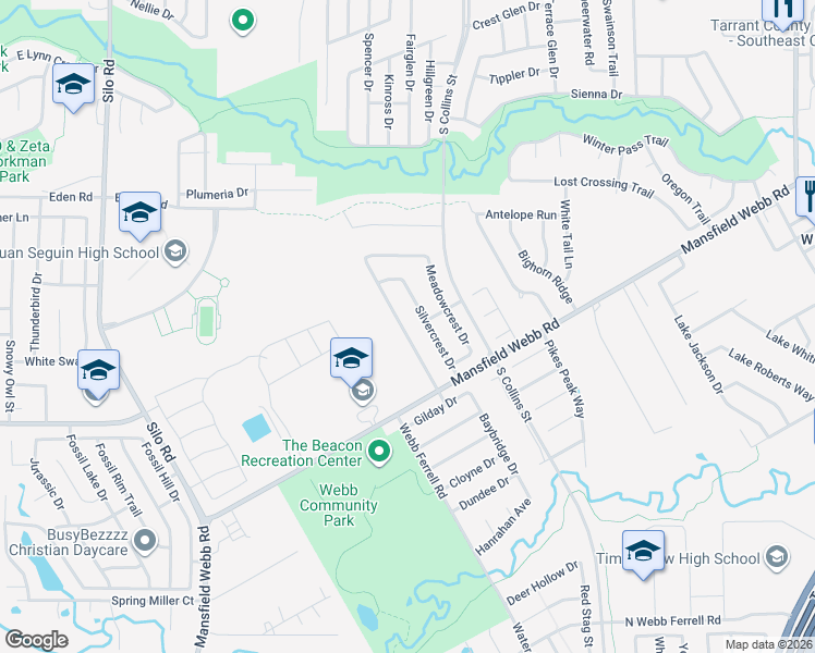 map of restaurants, bars, coffee shops, grocery stores, and more near 6735 Ambercrest Drive in Arlington