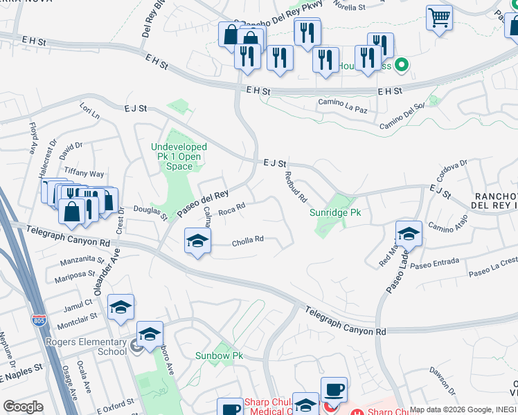 map of restaurants, bars, coffee shops, grocery stores, and more near 987 Loma View in Chula Vista