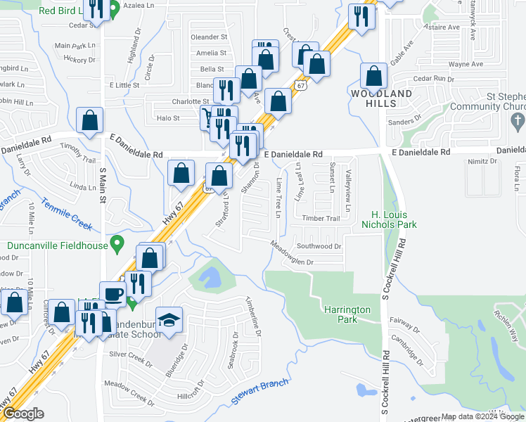 map of restaurants, bars, coffee shops, grocery stores, and more near 522 Dean Court in Duncanville