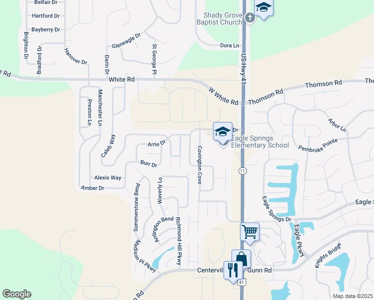 map of restaurants, bars, coffee shops, grocery stores, and more near 114 Faybrook Drive in Byron