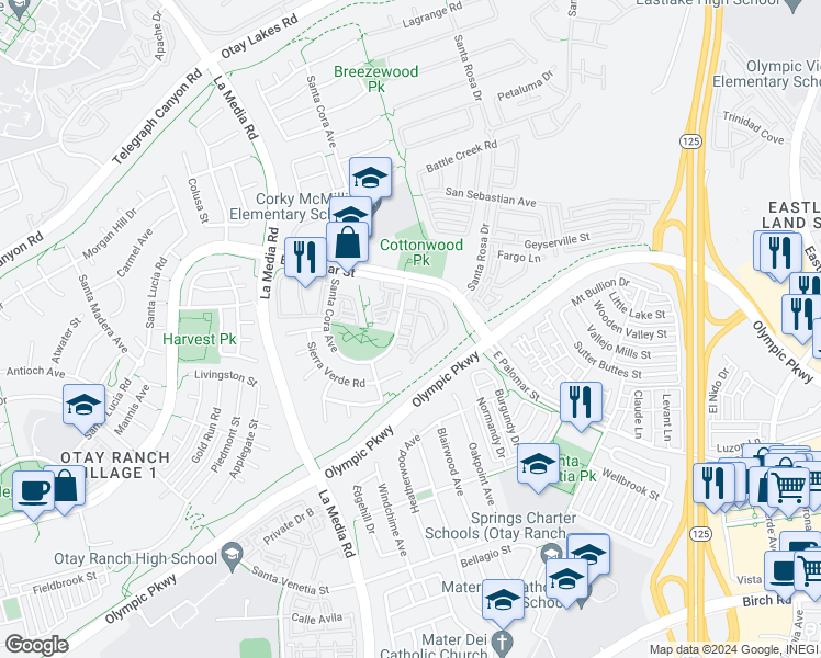 map of restaurants, bars, coffee shops, grocery stores, and more near 1431 Caminito Capistrano in Chula Vista