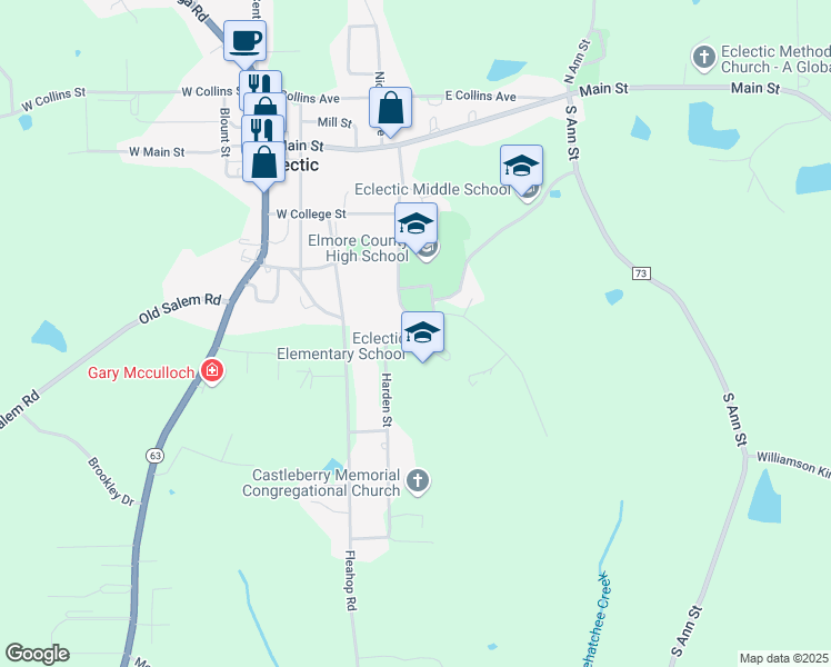 map of restaurants, bars, coffee shops, grocery stores, and more near 35 Harden Street in Eclectic