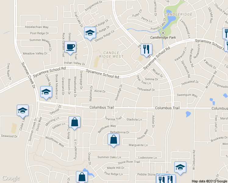 map of restaurants, bars, coffee shops, grocery stores, and more near 4832 Barberry Drive in Fort Worth