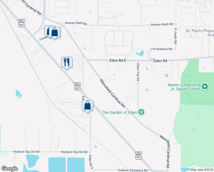map of restaurants, bars, coffee shops, grocery stores, and more near 7107 Mansfield Cardinal Road in Kennedale