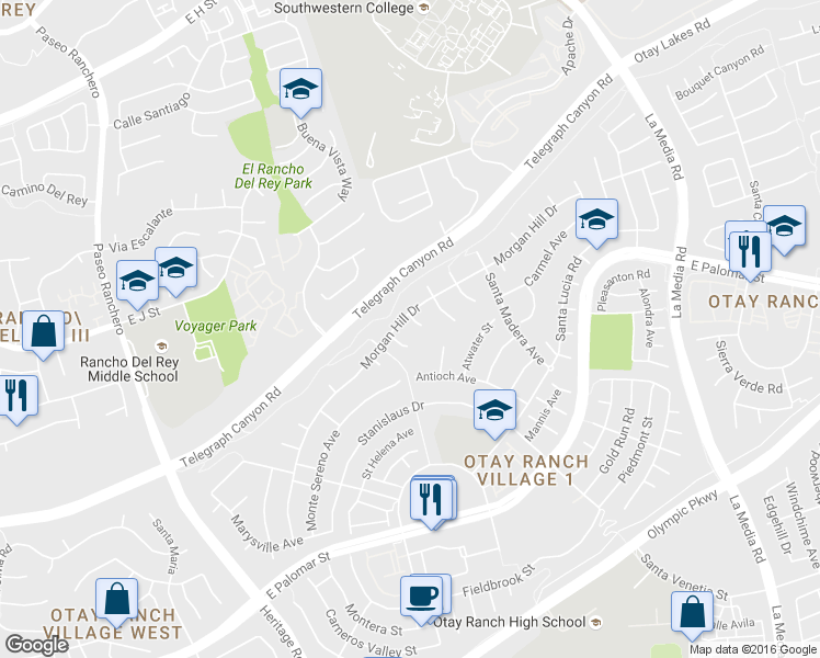 map of restaurants, bars, coffee shops, grocery stores, and more near 1179 Saratoga Court in Chula Vista