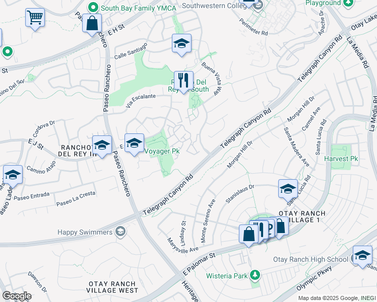 map of restaurants, bars, coffee shops, grocery stores, and more near 1236 El Cortez Court in Chula Vista