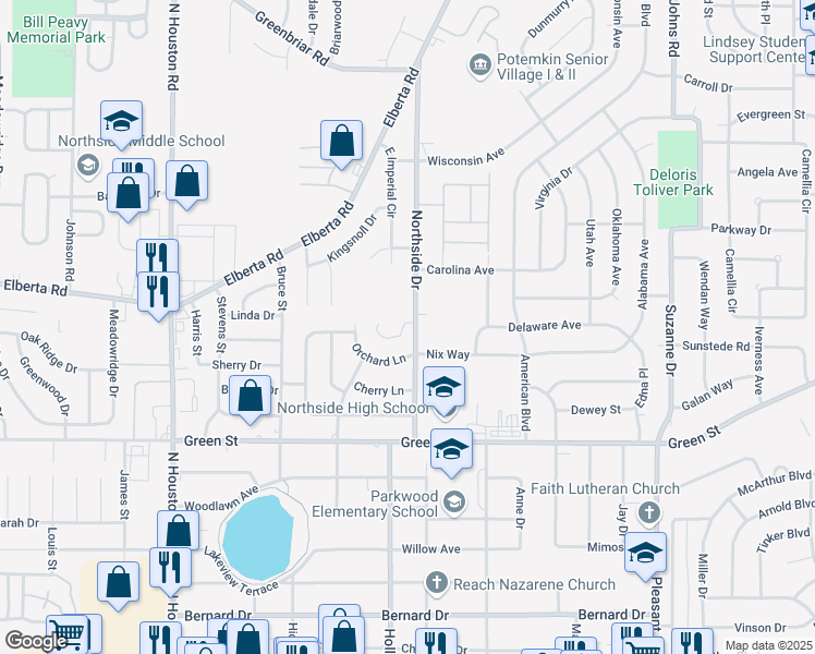 map of restaurants, bars, coffee shops, grocery stores, and more near 113 Tanya Place in Warner Robins