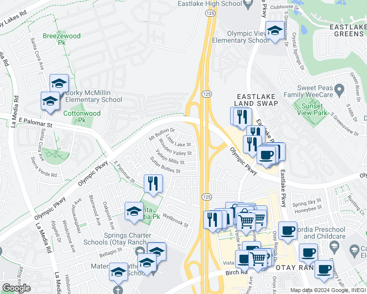 map of restaurants, bars, coffee shops, grocery stores, and more near 1400 Little Lake Street in Chula Vista