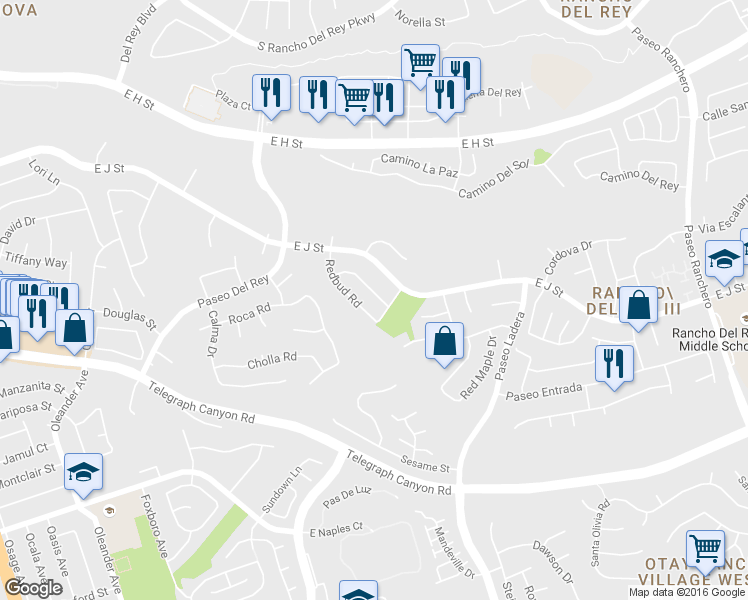 map of restaurants, bars, coffee shops, grocery stores, and more near 952 Beechglen Drive in Chula Vista