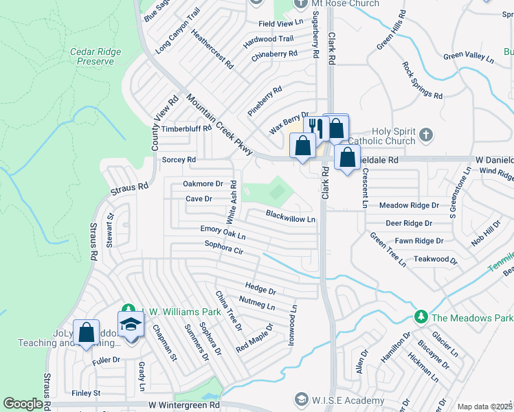 map of restaurants, bars, coffee shops, grocery stores, and more near 7235 Cloverglen Drive in Dallas