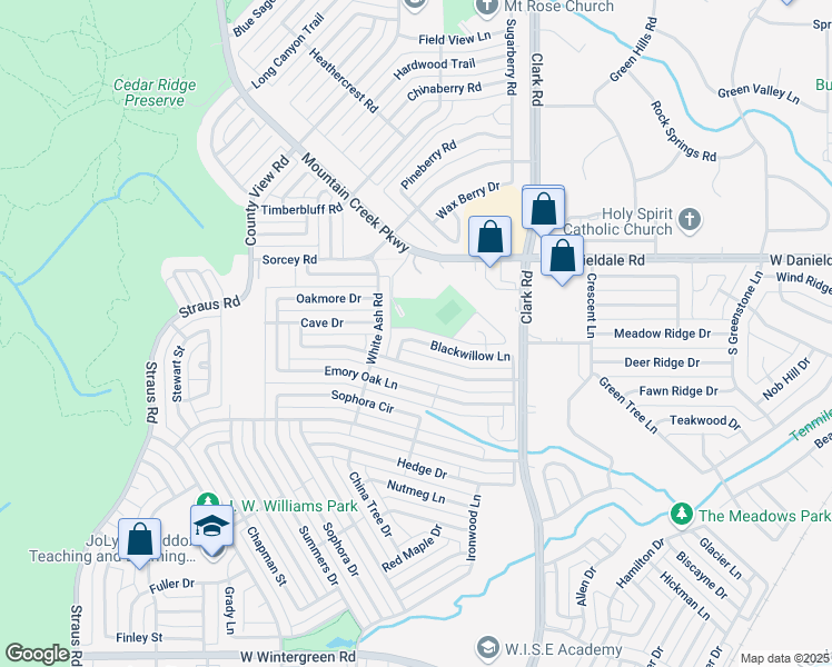 map of restaurants, bars, coffee shops, grocery stores, and more near 7235 Cloverglen Drive in Dallas
