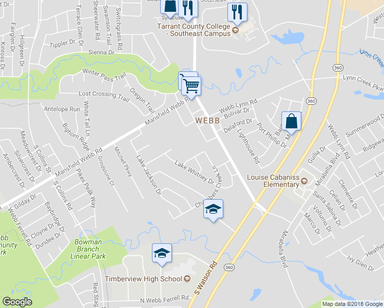 map of restaurants, bars, coffee shops, grocery stores, and more near 1909 Tampa Bay Way in Arlington