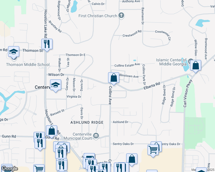 map of restaurants, bars, coffee shops, grocery stores, and more near 511 Collins Avenue in Centerville
