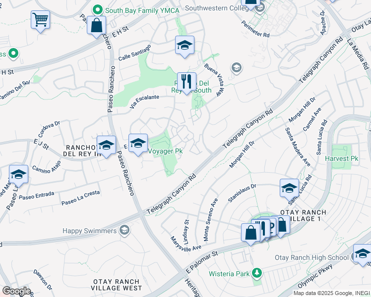 map of restaurants, bars, coffee shops, grocery stores, and more near 1243 Aguirre Drive in Chula Vista