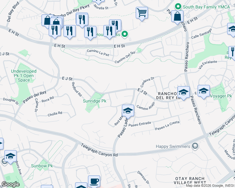 map of restaurants, bars, coffee shops, grocery stores, and more near 1029 Vista Oak Place in Chula Vista