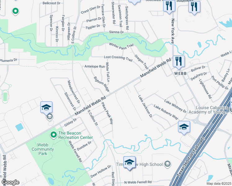 map of restaurants, bars, coffee shops, grocery stores, and more near 1701 Mansfield Webb Road in Arlington