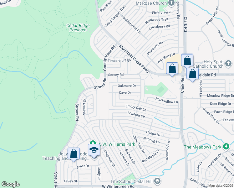 map of restaurants, bars, coffee shops, grocery stores, and more near 7426 Oakmore Drive in Dallas