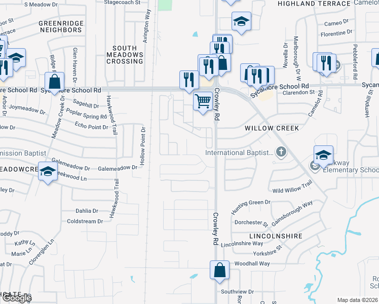 map of restaurants, bars, coffee shops, grocery stores, and more near 8133 Elvis Court in Fort Worth
