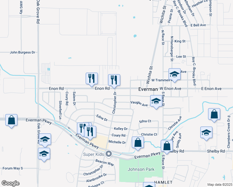 map of restaurants, bars, coffee shops, grocery stores, and more near 811 West Enon Avenue in Everman