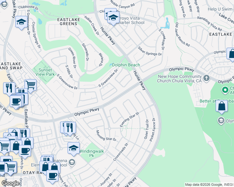 map of restaurants, bars, coffee shops, grocery stores, and more near 2437 Valley Gardens Drive in Chula Vista