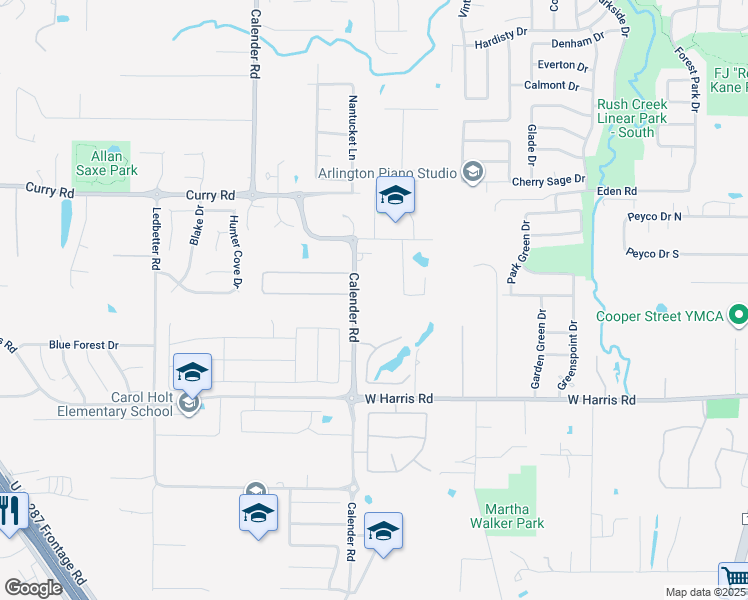 map of restaurants, bars, coffee shops, grocery stores, and more near 7005 Calender Road in Arlington