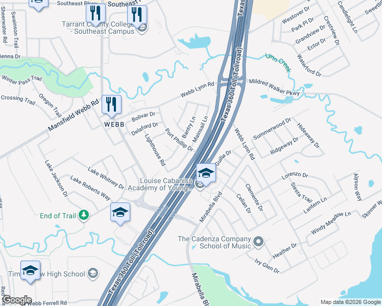 map of restaurants, bars, coffee shops, grocery stores, and more near 2224 Mainsail Lane in Arlington
