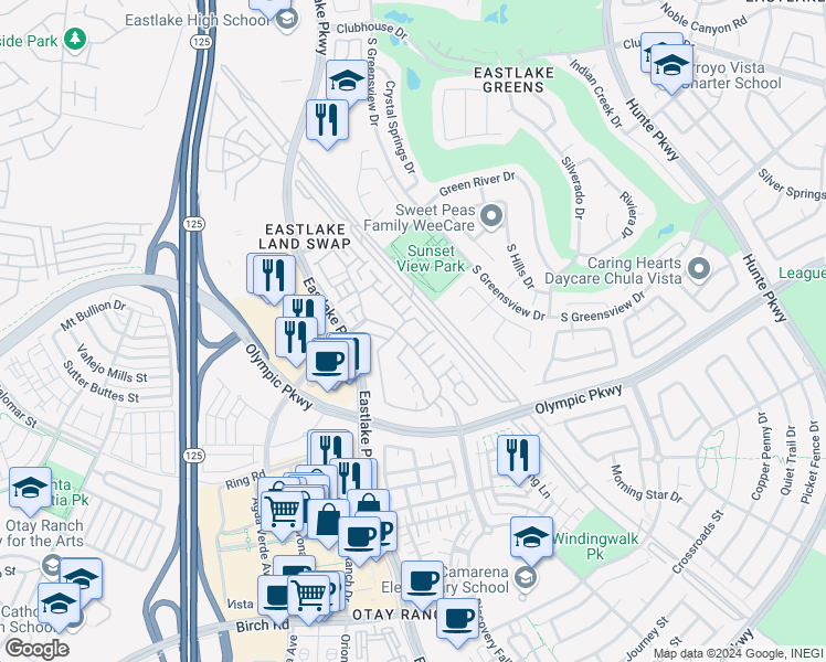 map of restaurants, bars, coffee shops, grocery stores, and more near 2212 Caminito Livorno in Chula Vista