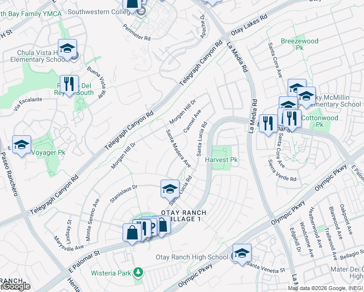 map of restaurants, bars, coffee shops, grocery stores, and more near 1236 Bolinas Bay Court in Chula Vista