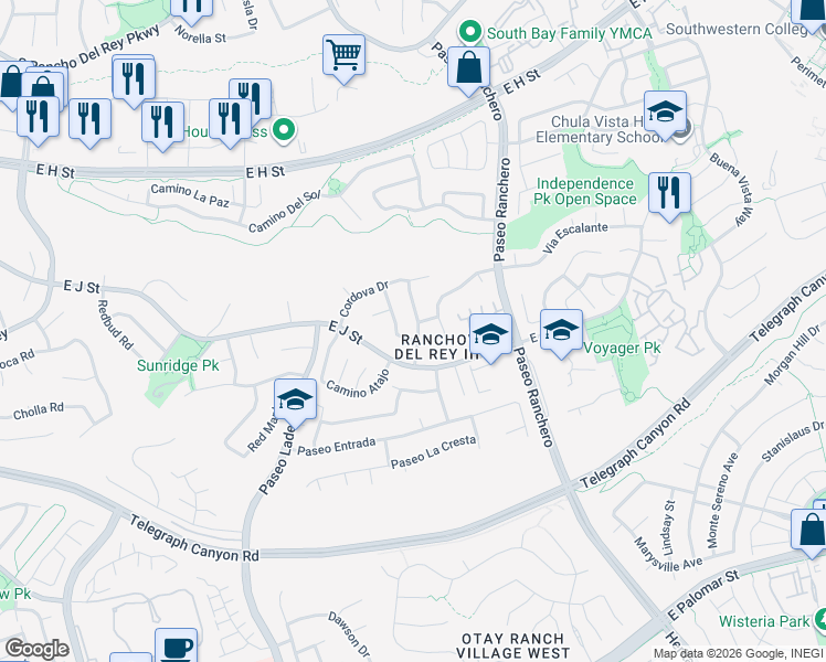map of restaurants, bars, coffee shops, grocery stores, and more near 1039 Camino Miel in Chula Vista