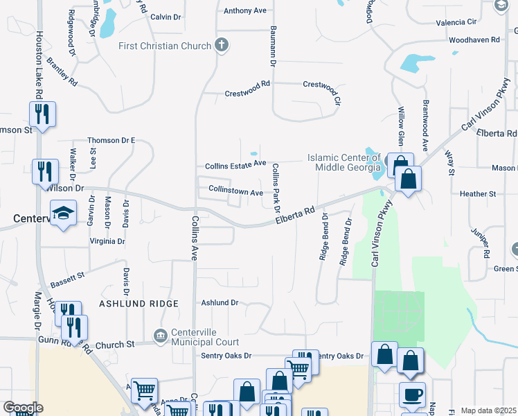 map of restaurants, bars, coffee shops, grocery stores, and more near 208 Kathryn Place in Centerville