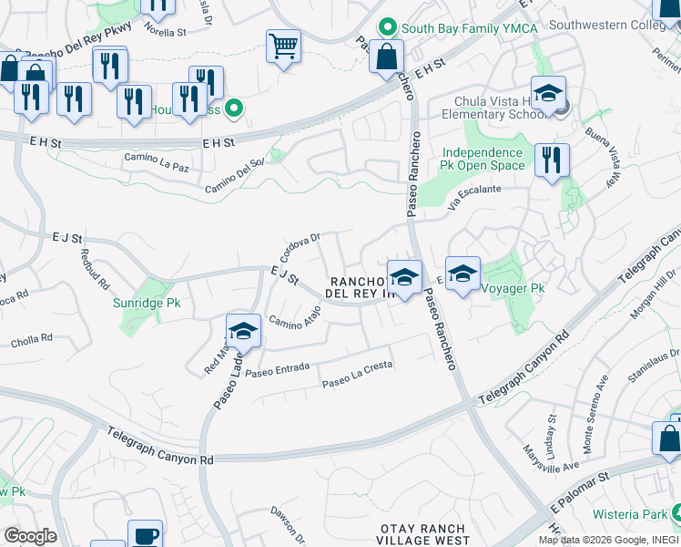 map of restaurants, bars, coffee shops, grocery stores, and more near 1039 Camino Miel in Chula Vista