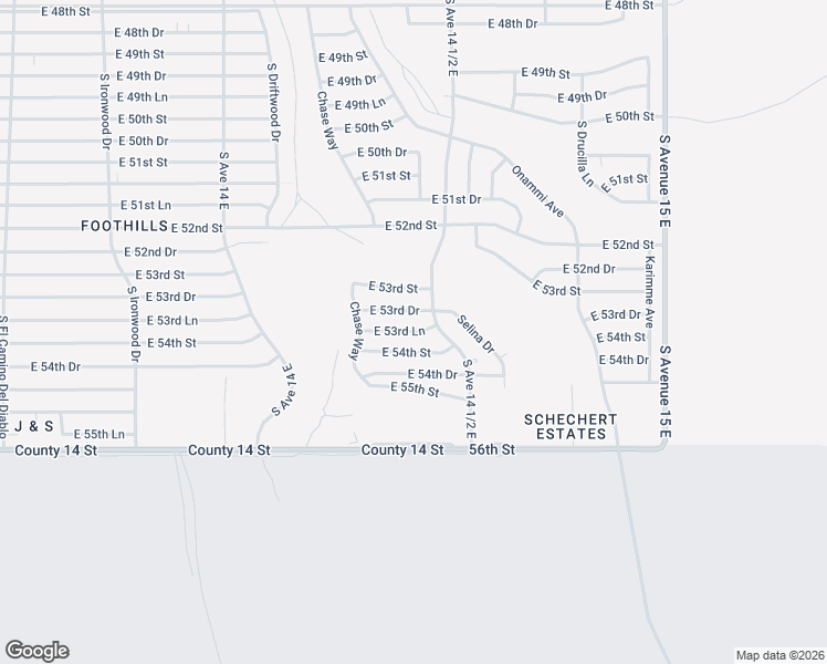 map of restaurants, bars, coffee shops, grocery stores, and more near East 53rd Lane in Fortuna Foothills