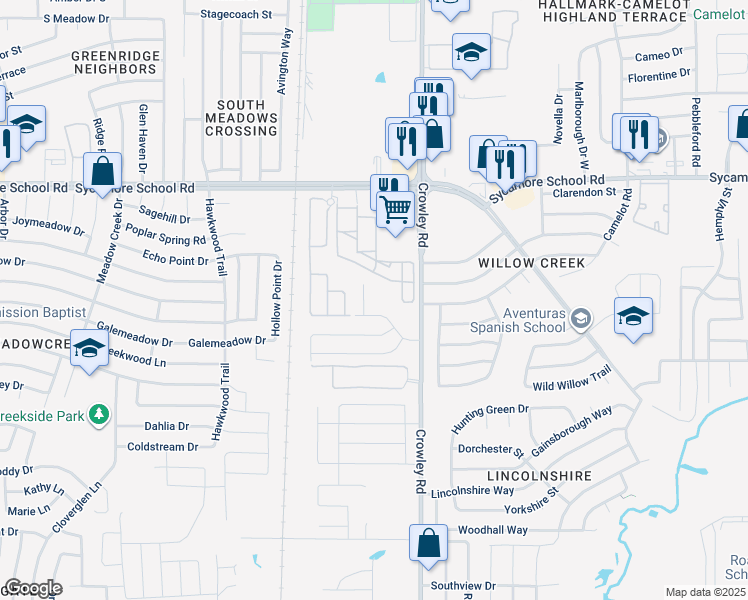 map of restaurants, bars, coffee shops, grocery stores, and more near 8117 Elvis Court in Fort Worth