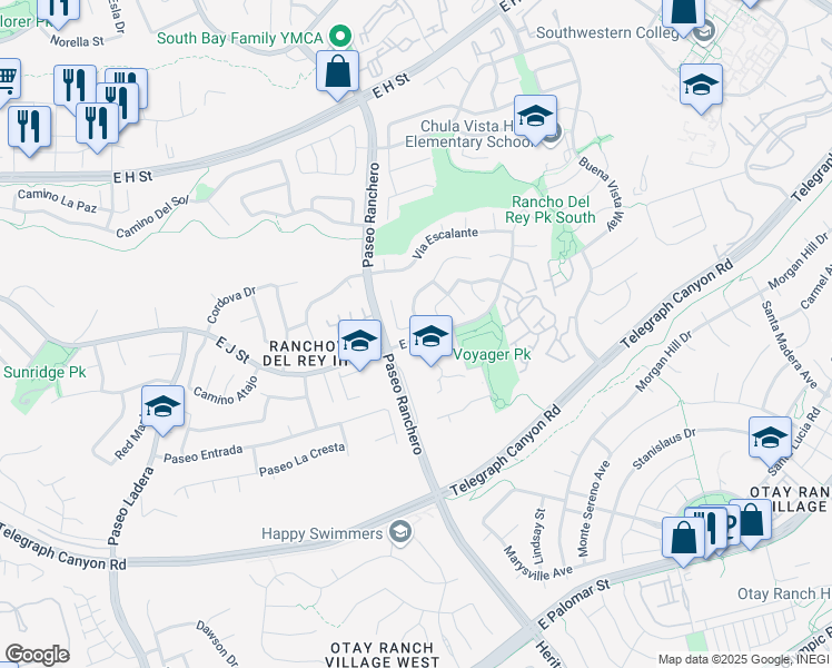 map of restaurants, bars, coffee shops, grocery stores, and more near 1174 Plaza Miraleste in Chula Vista