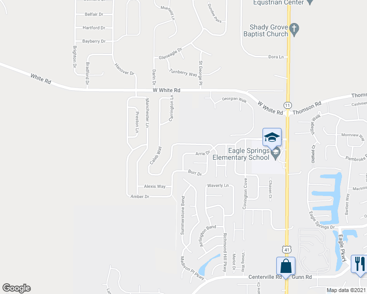 map of restaurants, bars, coffee shops, grocery stores, and more near 296 Timberwind Drive in Byron