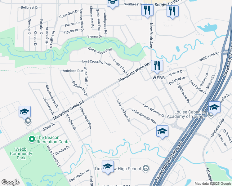 map of restaurants, bars, coffee shops, grocery stores, and more near 6805 Lake Jackson Drive in Arlington