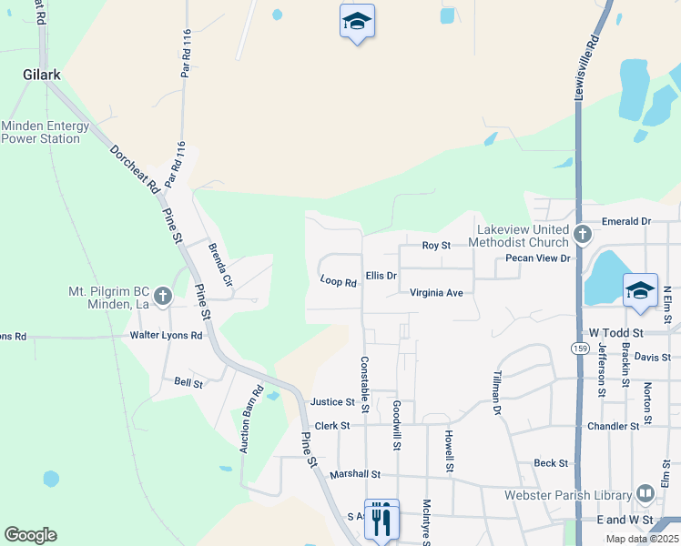 map of restaurants, bars, coffee shops, grocery stores, and more near 110 Loop Road in Minden