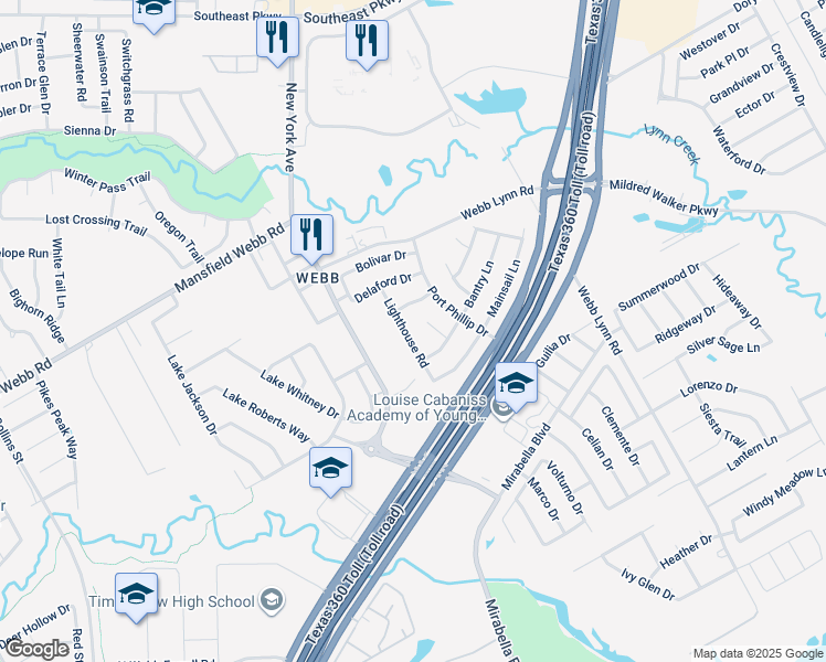 map of restaurants, bars, coffee shops, grocery stores, and more near 7204 Lighthouse Road in Arlington