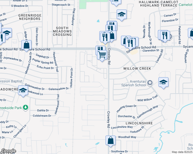map of restaurants, bars, coffee shops, grocery stores, and more near 8117 Elvis Court in Fort Worth