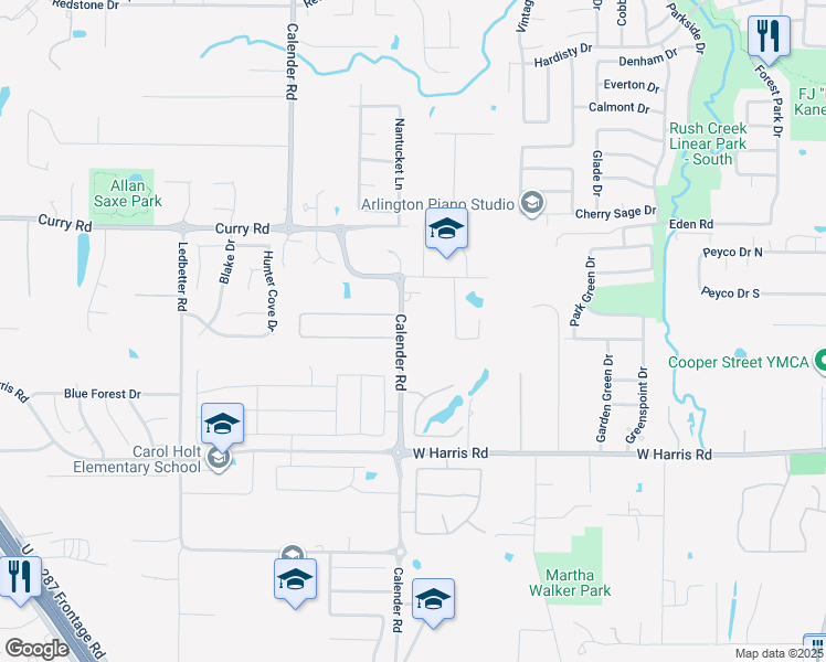 map of restaurants, bars, coffee shops, grocery stores, and more near 7005 Calender Road in Arlington