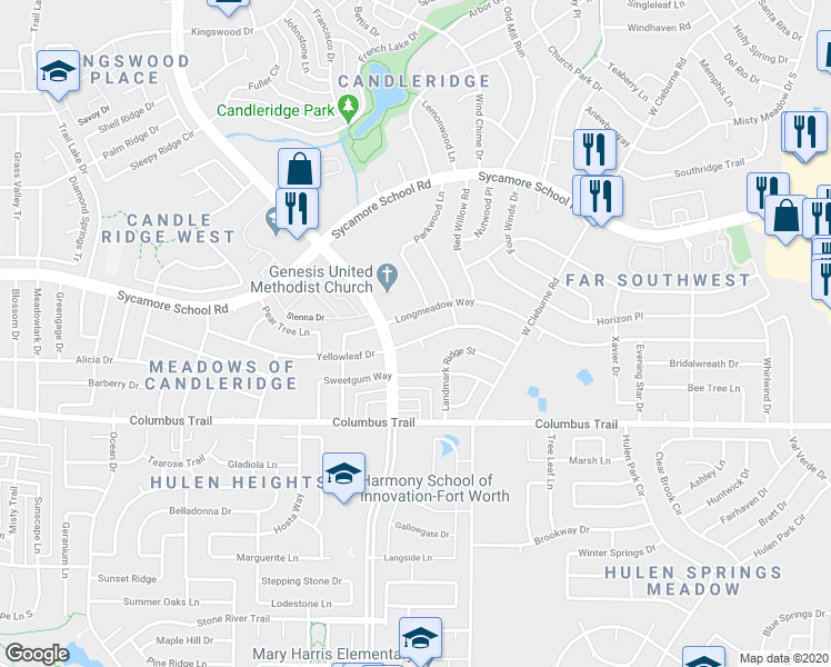 map of restaurants, bars, coffee shops, grocery stores, and more near 4228 Yellowleaf Drive in Fort Worth