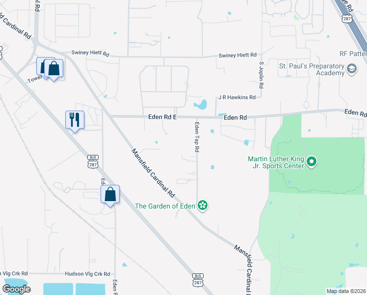 map of restaurants, bars, coffee shops, grocery stores, and more near 7002 Eden Tap Road in Kennedale