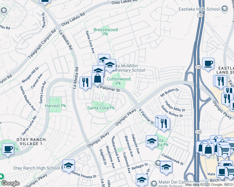 map of restaurants, bars, coffee shops, grocery stores, and more near in Chula Vista