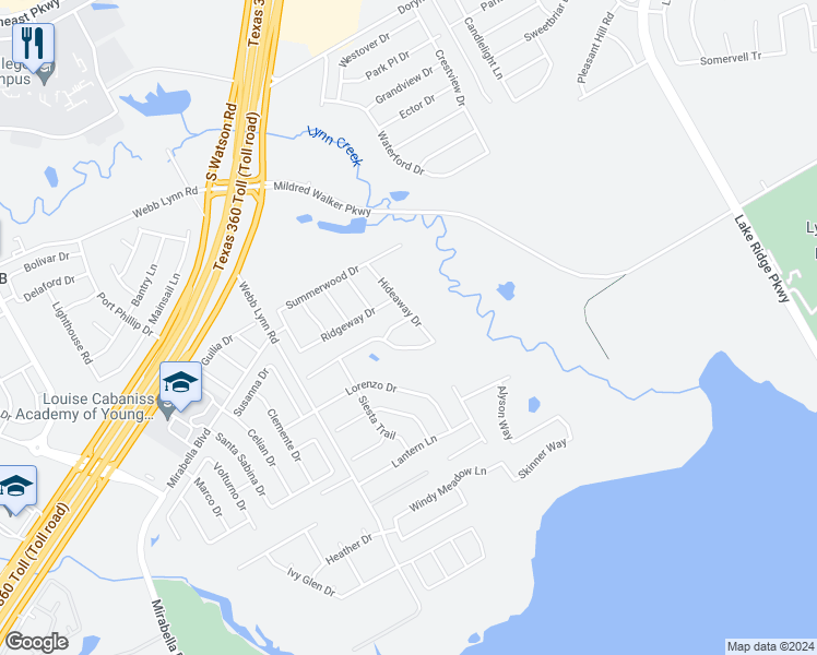 map of restaurants, bars, coffee shops, grocery stores, and more near 5807 Weathered Trail in Grand Prairie