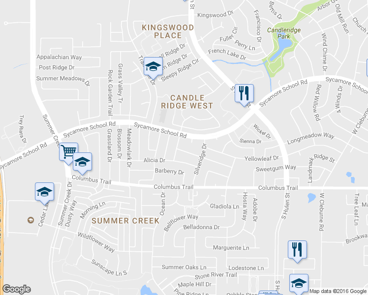 map of restaurants, bars, coffee shops, grocery stores, and more near 4824 Applewood Road in Fort Worth