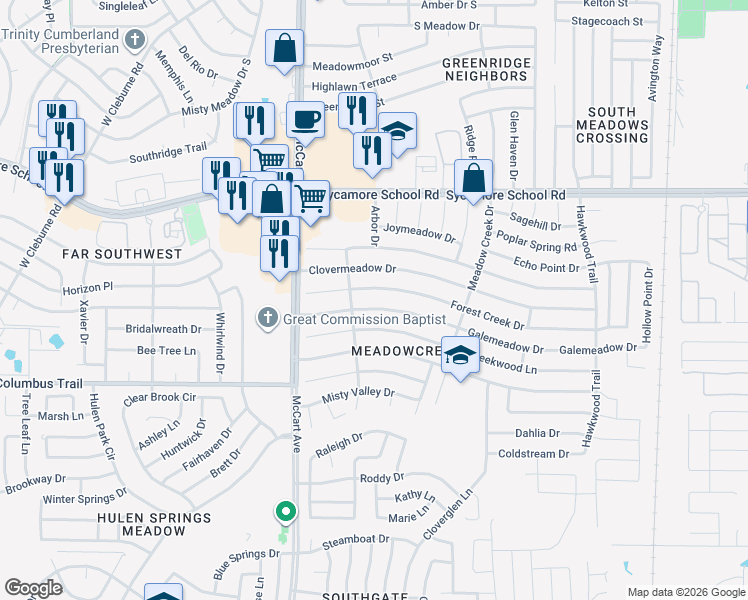 map of restaurants, bars, coffee shops, grocery stores, and more near 3112 Galemeadow Drive in Fort Worth