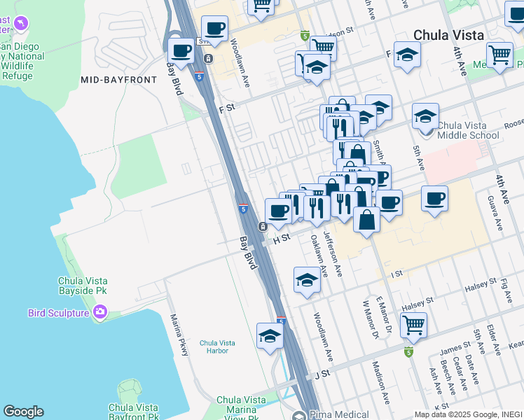map of restaurants, bars, coffee shops, grocery stores, and more near 456 Colorado Avenue in Chula Vista