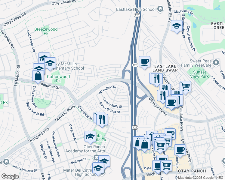 map of restaurants, bars, coffee shops, grocery stores, and more near 1337 Little Lake Street in Chula Vista