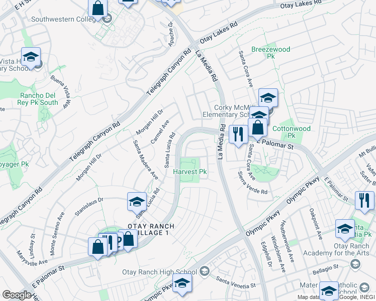 map of restaurants, bars, coffee shops, grocery stores, and more near 1558 Pleasanton Road in Chula Vista